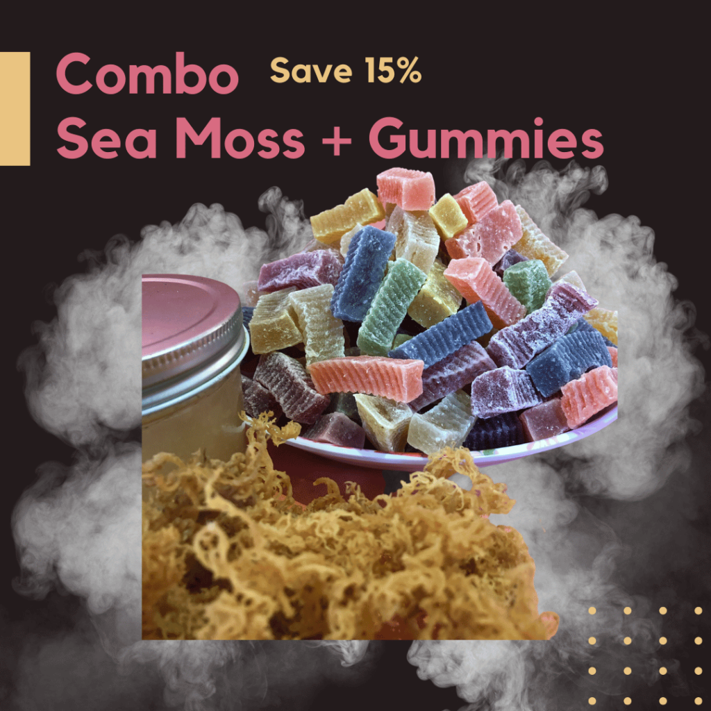 Sea Moss Gummies and gold sea moss